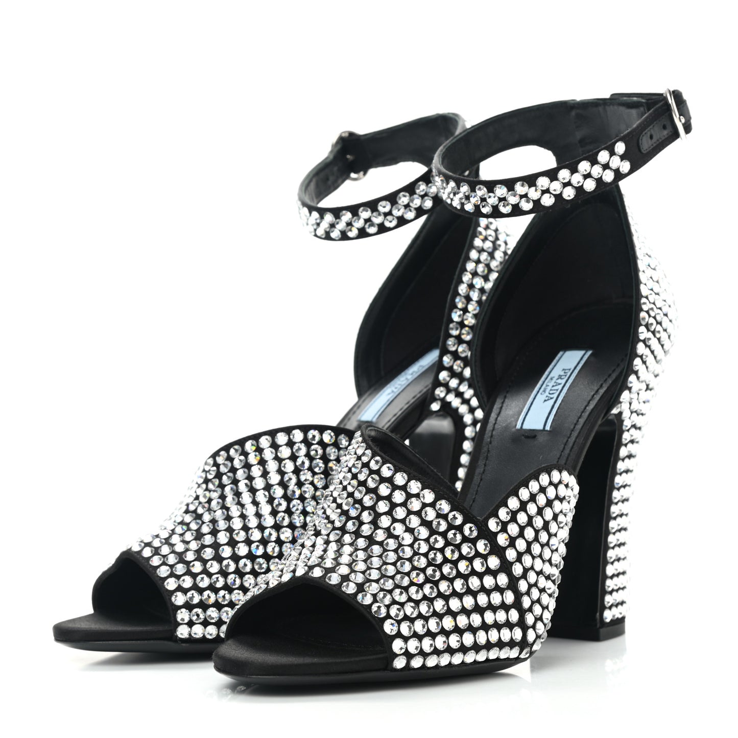 Satin Crystal Ankle Wrap 105mm Sandals 39 Cristal