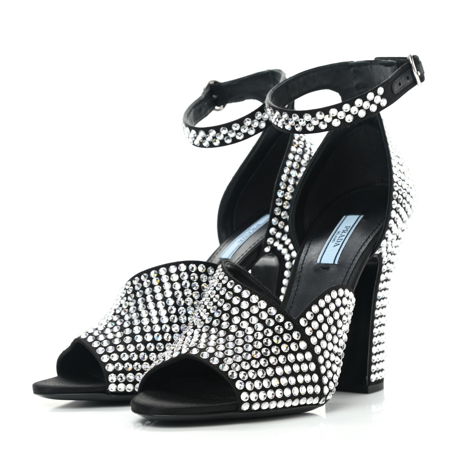 Prada Satin Crystal Ankle Wrap 105mm Sandals 39 Cristal 3 of 8