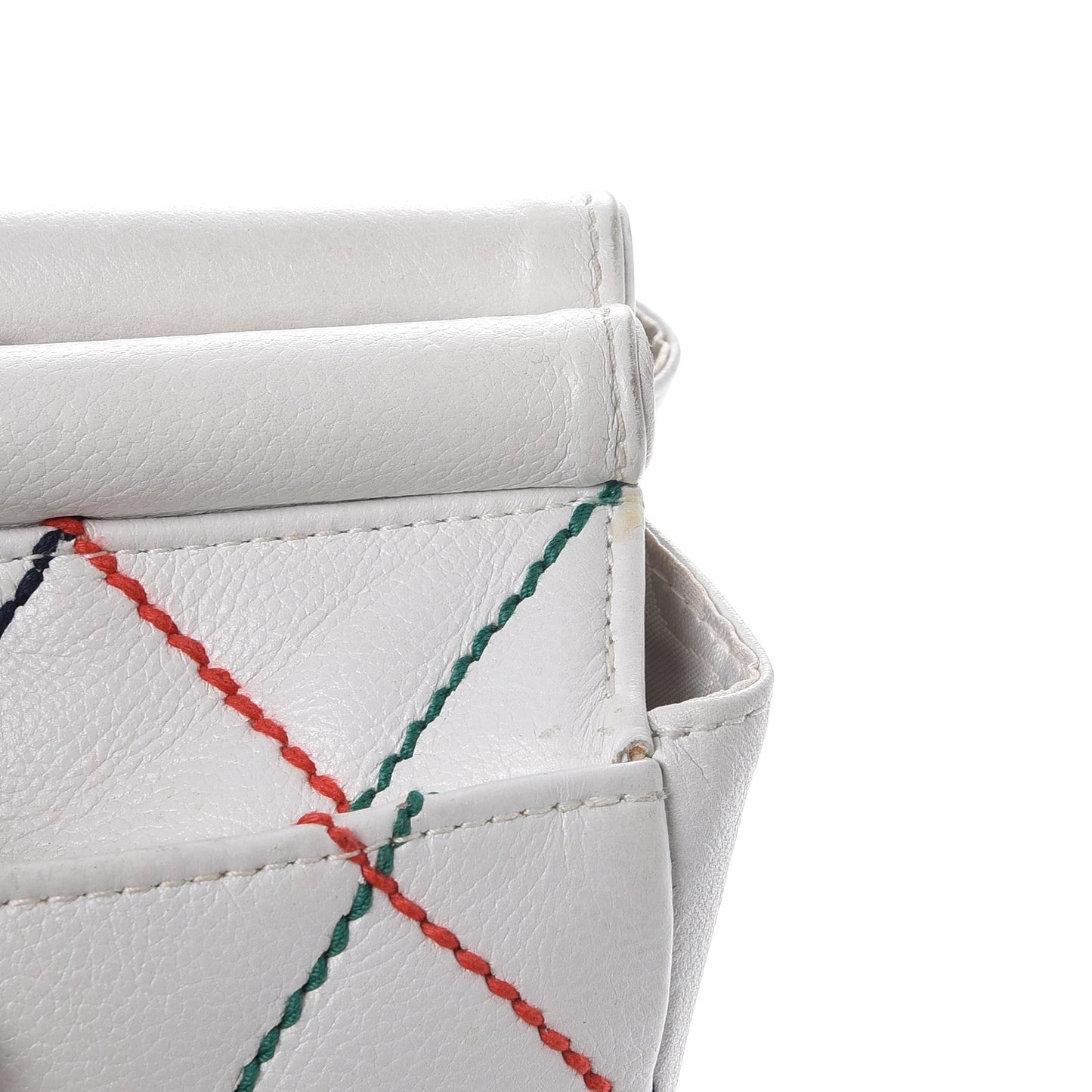 Calfskin Multicolor Stitch Tote White