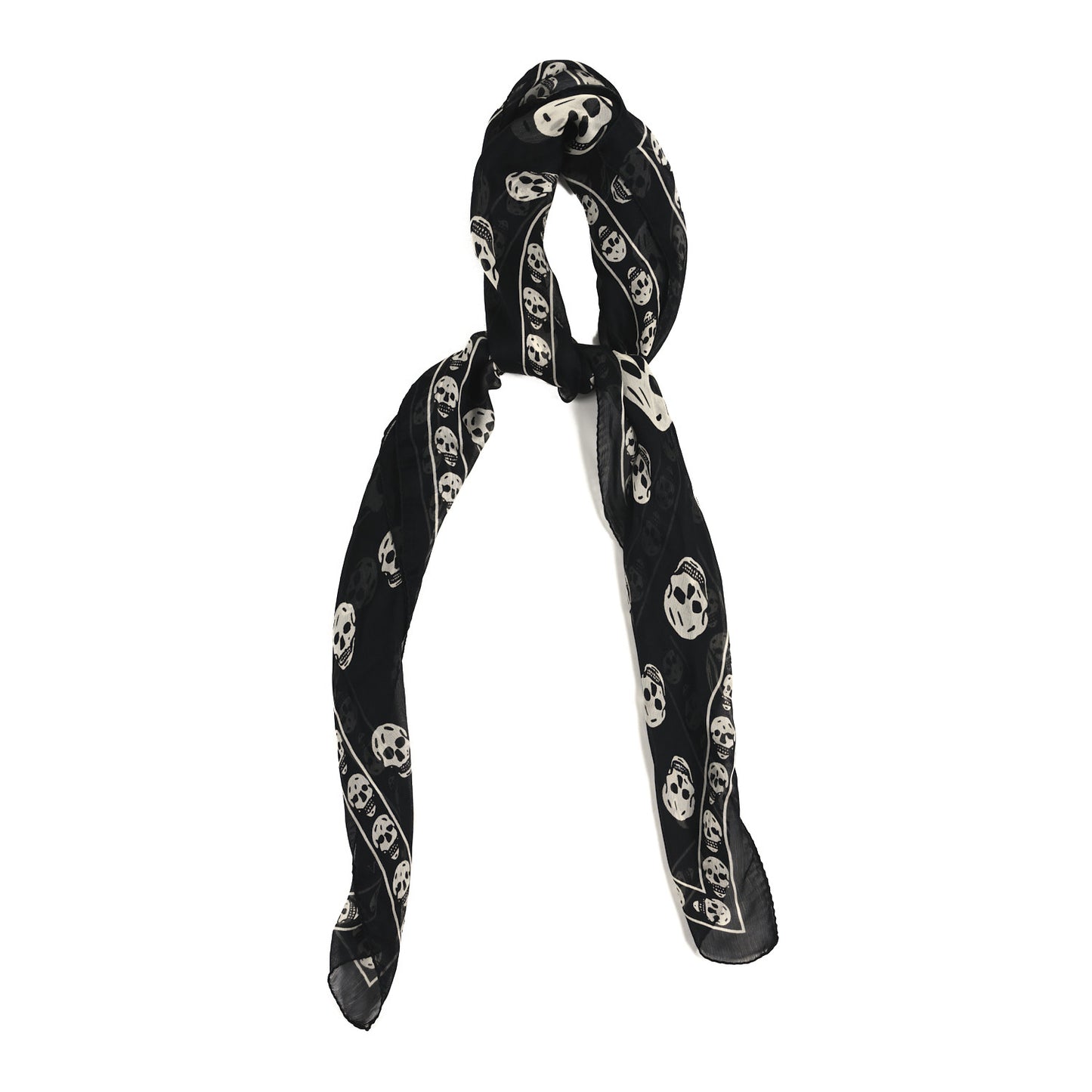 Silk Chiffon Skull Scarf Black Ivory