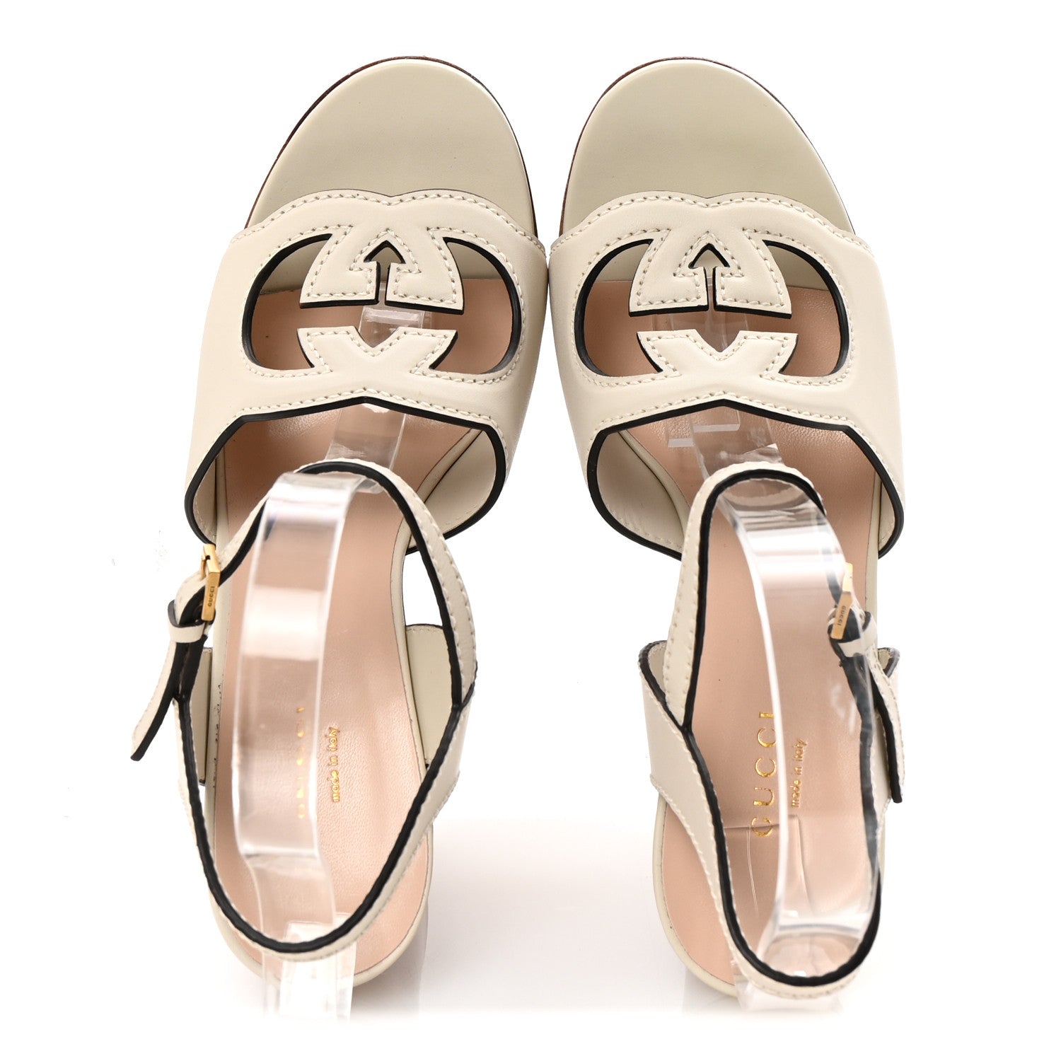 Gucci Cosmos Softy Calfskin Wooden Interlocking G Cut-Out 30/120mm Platform Sandals 38 Mystic White 2 of 9