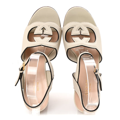 Gucci Cosmos Softy Calfskin Wooden Interlocking G Cut-Out 30/120mm Platform Sandals 38 Mystic White 2 of 9