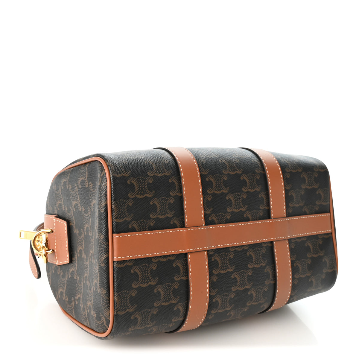 Celine Triomphe Canvas Calfskin Medium Boston Bag Tan 4 of 10