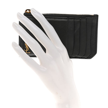 Saint Laurent Grained Calfskin Monogram 5 Fragments Zip Pouch Card Holder Storm 2 of 8