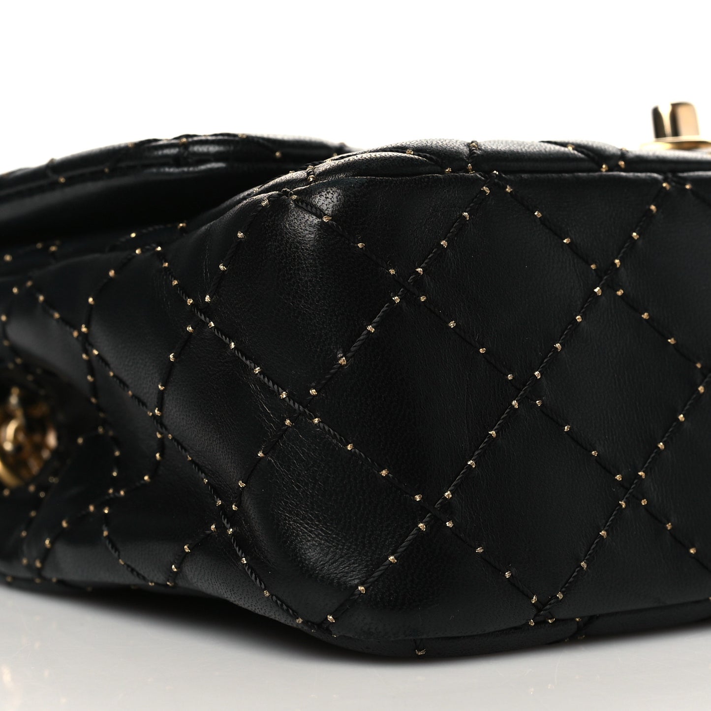 Lambskin Quilted Small Beaded Flap Black