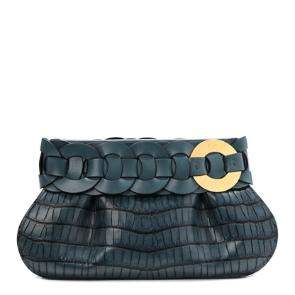 Chloe Crocodile Embossed Calfskin Darryl Clutch Mirage Blue 1 of 7