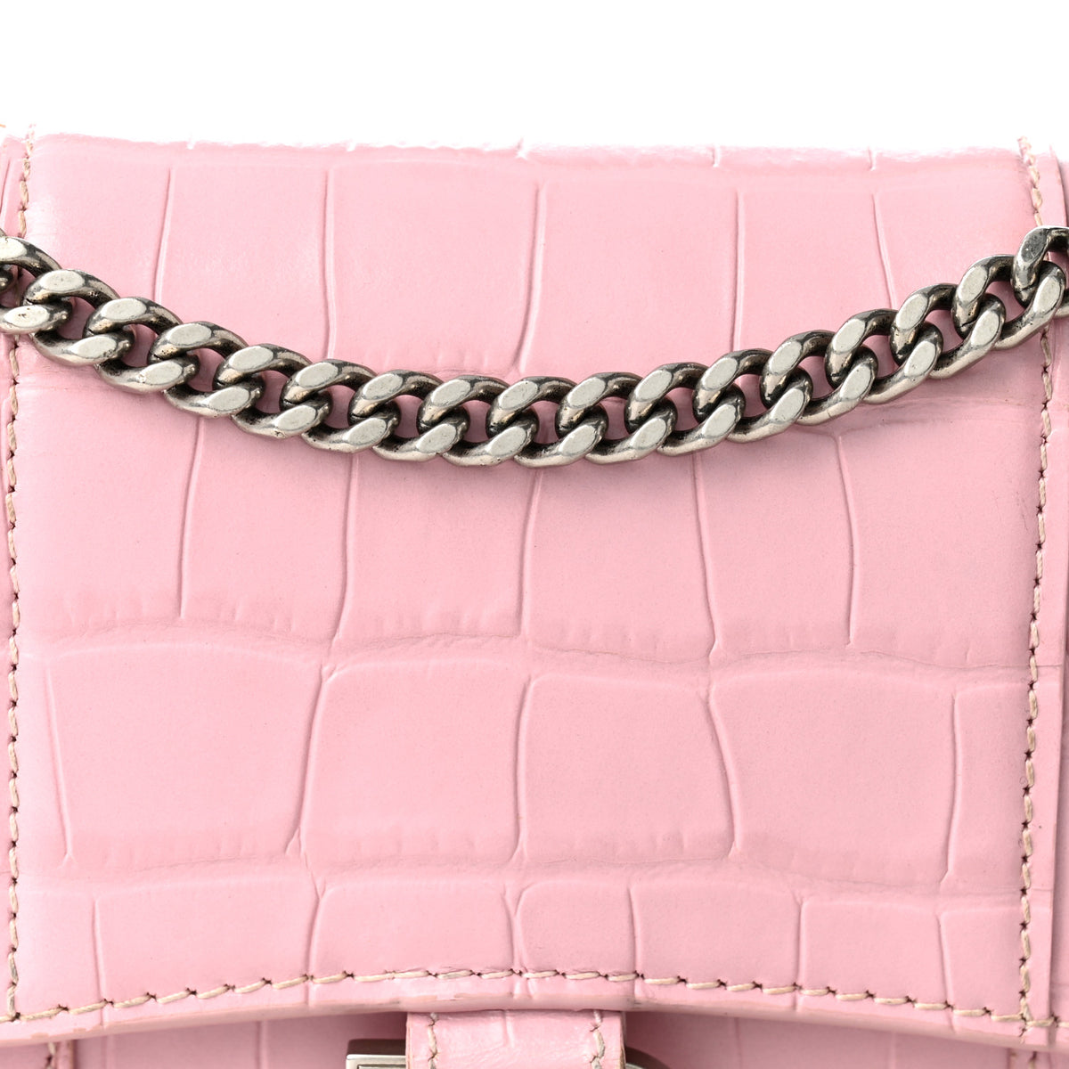 Shiny Calfskin Crocodile Embossed Hourglass Chain Bag Powder Pink