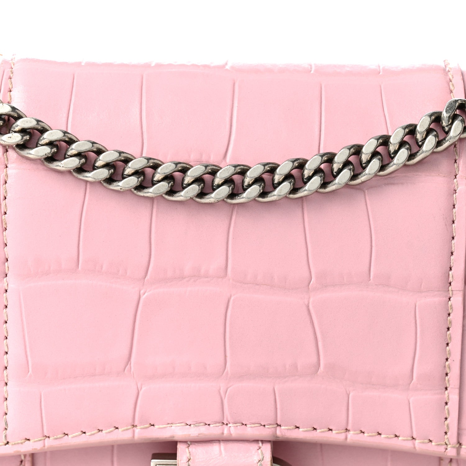 Balenciaga Shiny Calfskin Crocodile Embossed Hourglass Chain Bag Powder Pink 6 of 9