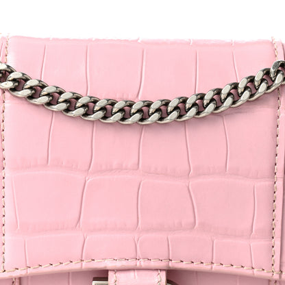 Balenciaga Shiny Calfskin Crocodile Embossed Hourglass Chain Bag Powder Pink 6 of 9