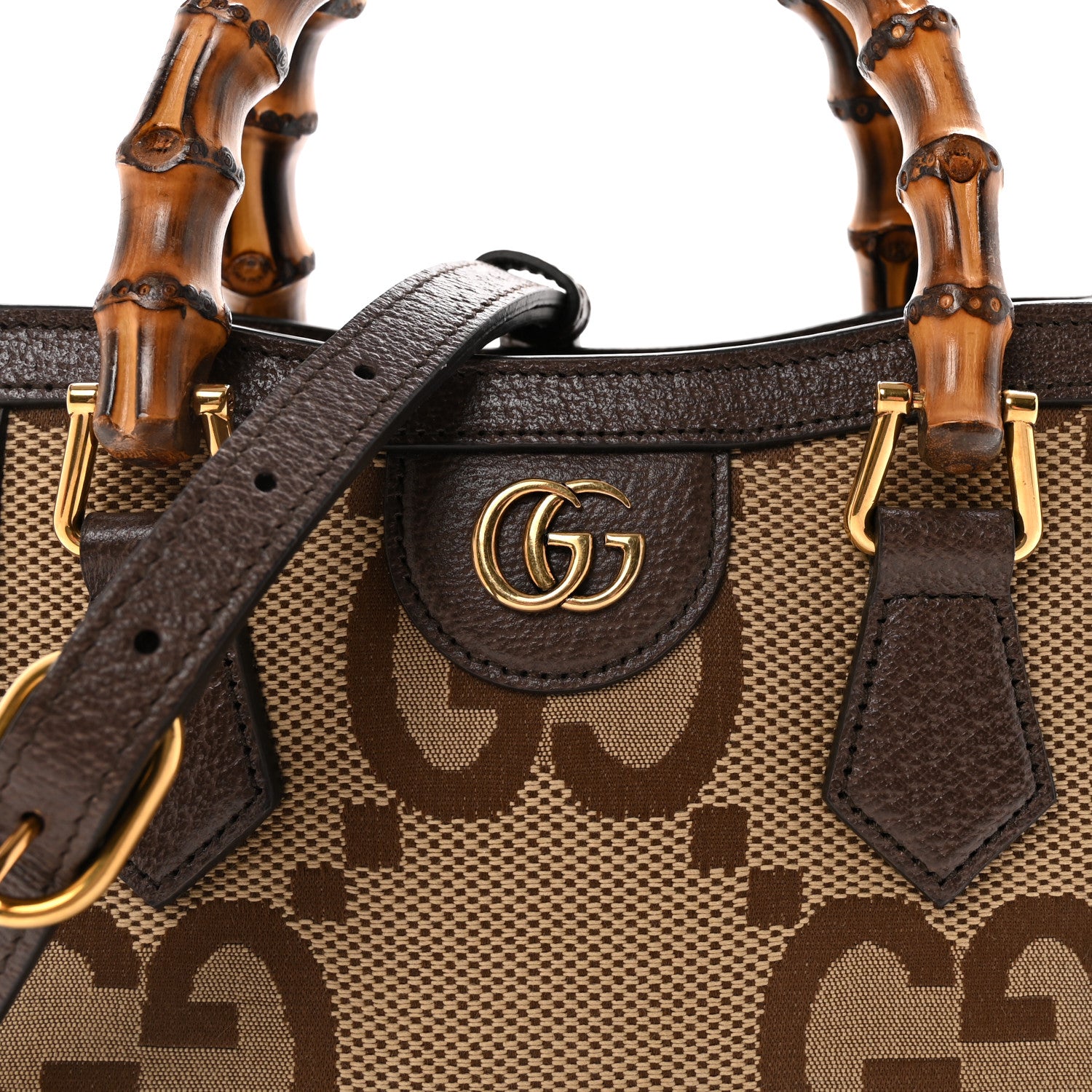 Gucci Monogram Jumbo GG Textured Dollar Calfskin Mini Diana Tote Bag Camel Ebony New Acero Pomegranate Red 7 of 9