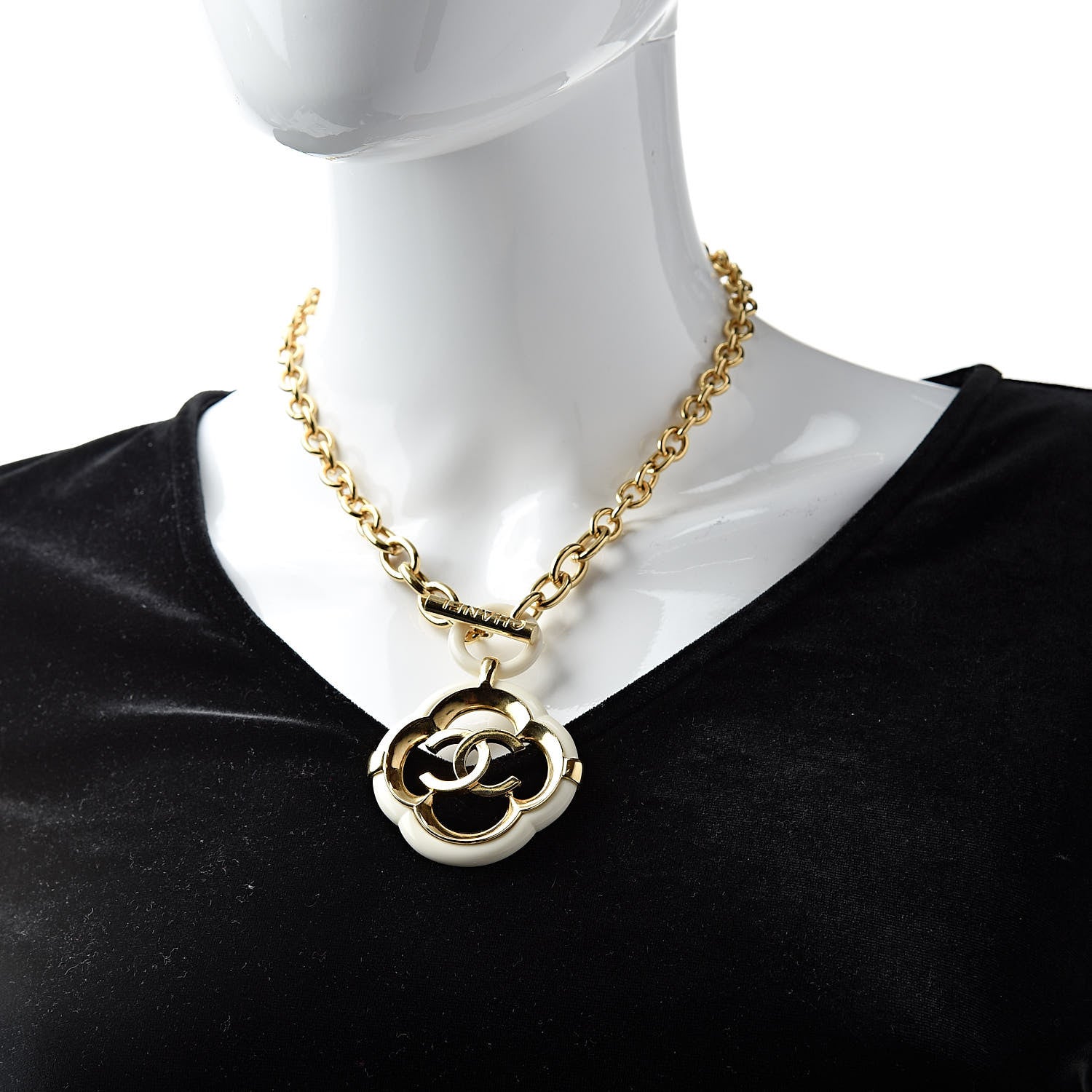Chanel Resin CC Medallion Choker Chain Necklace Gold Ivory 2 of 4