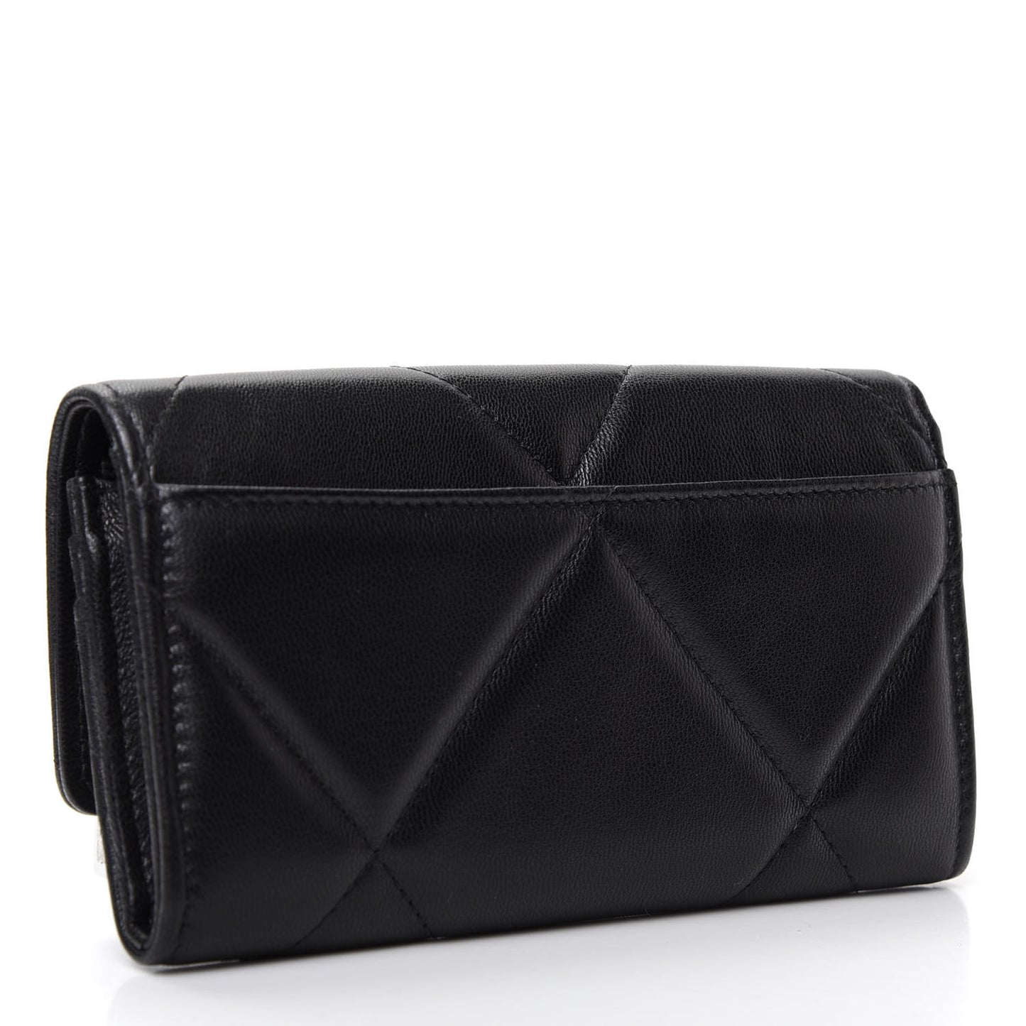 Goatskin Quilted Chanel 19 Flap Wallet Black