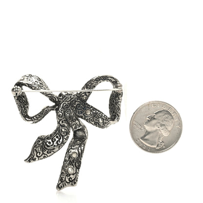 Gucci Metal Crystal Bow Brooch Silver 2 of 3