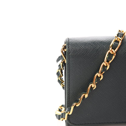 Prada Saffiano Metal Oro Chain Wallet Smeraldo 12 of 13