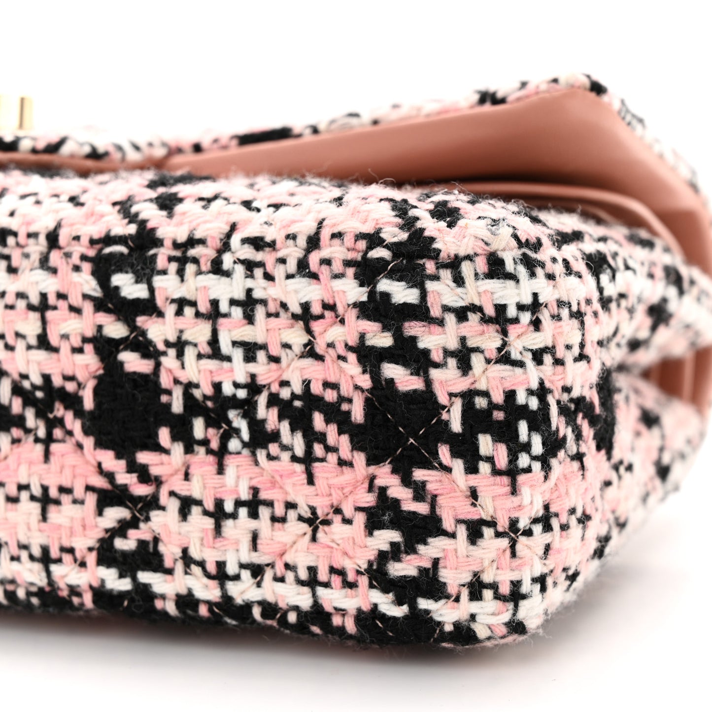 Tweed Quilted Medium Double Flap Pink Black White