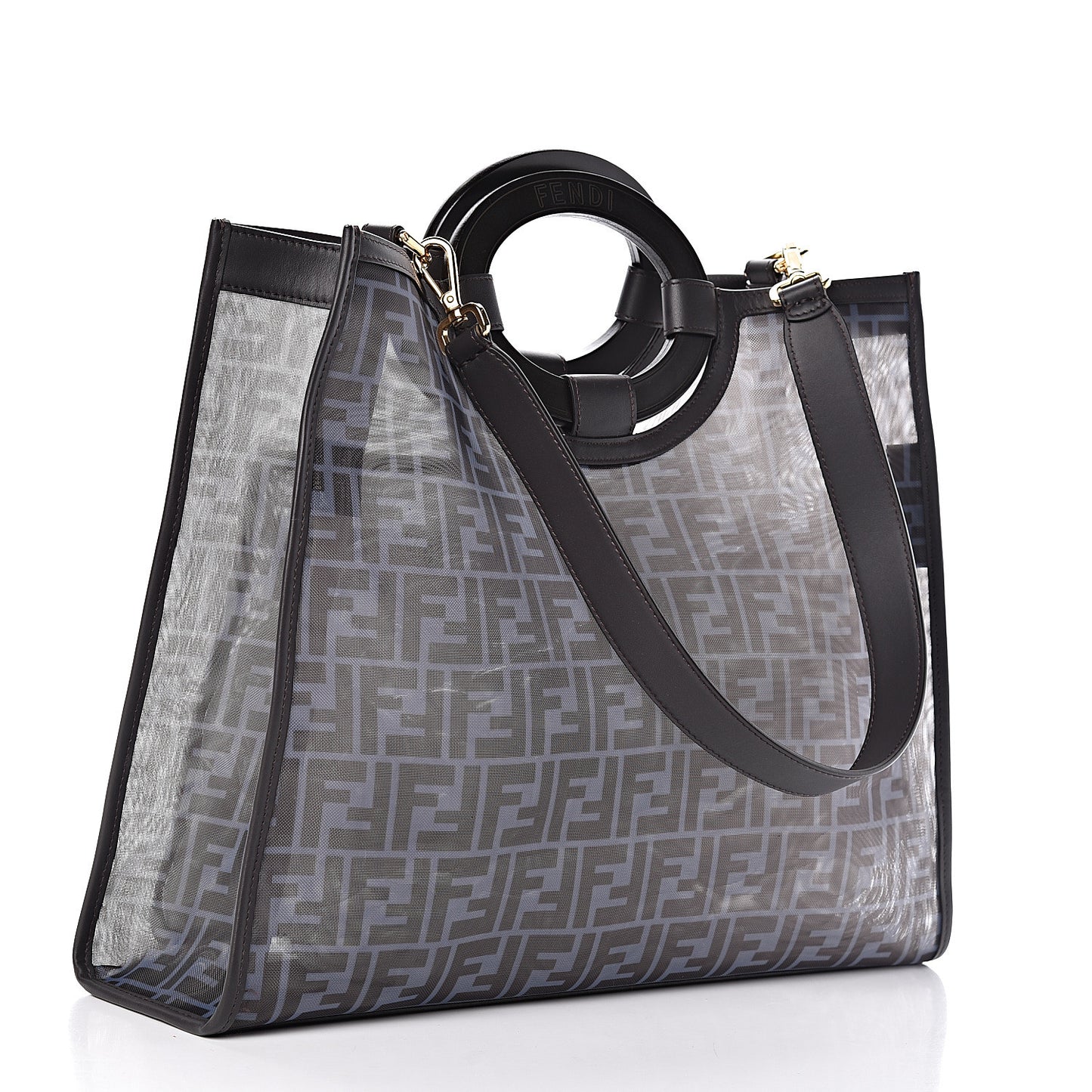 Mesh Vitello Century Cuoio FF 1974 Medium Runaway Shopper Tote Azzurro Black Ebano