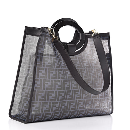 Fendi Mesh Vitello Century Cuoio FF 1974 Medium Runaway Shopper Tote Azzurro Black Ebano 3 of 13