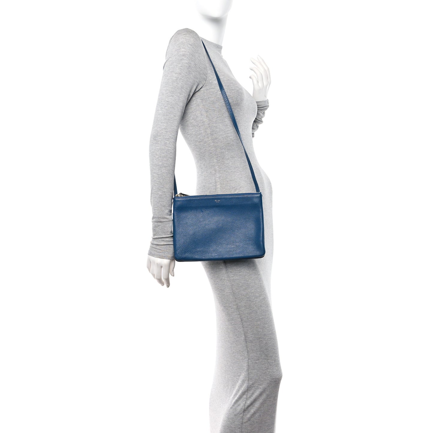 Goatskin Large Trio Crossbody Bag Metallic Blue