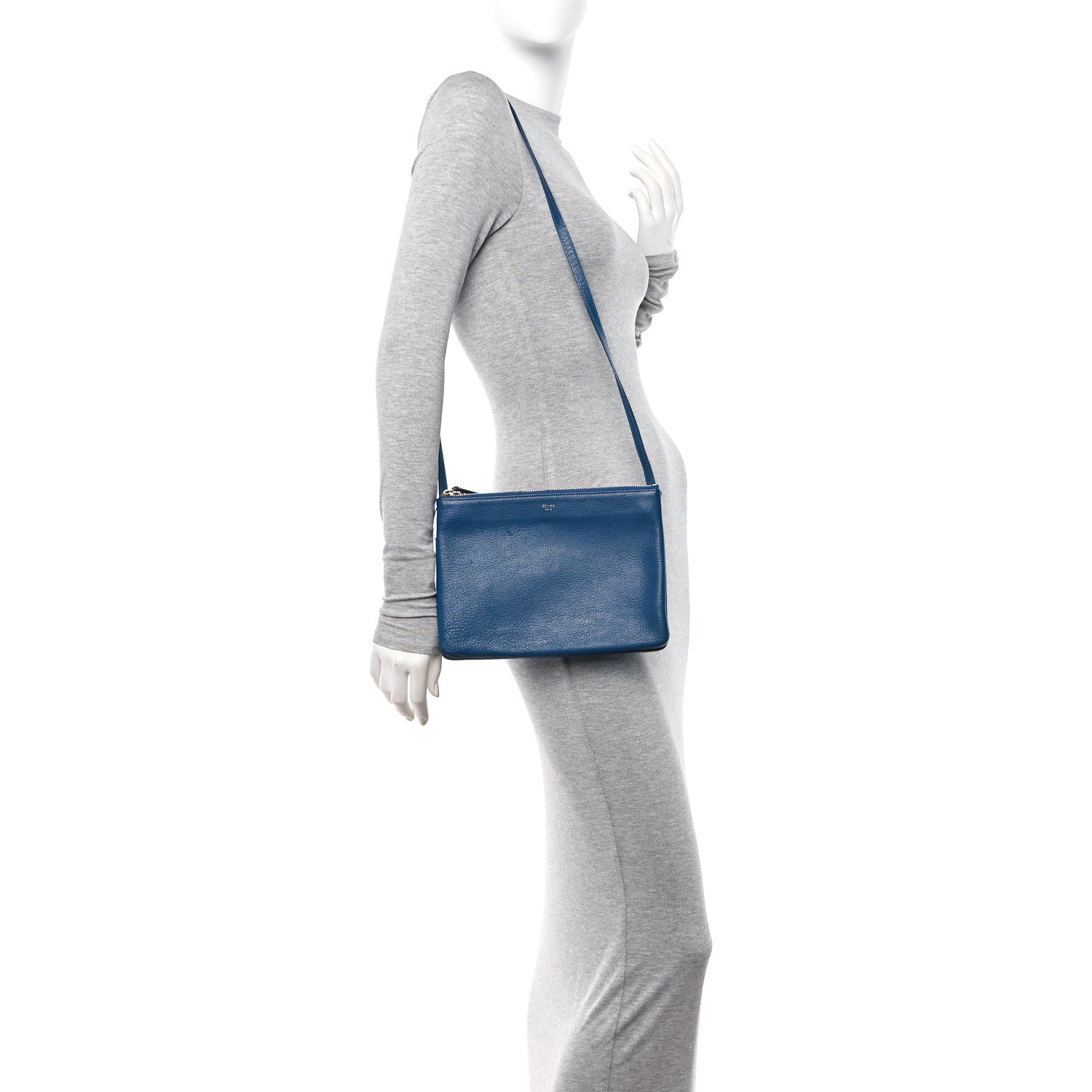 Celine Goatskin Large Trio Crossbody Bag Metallic Blue 2 of 12