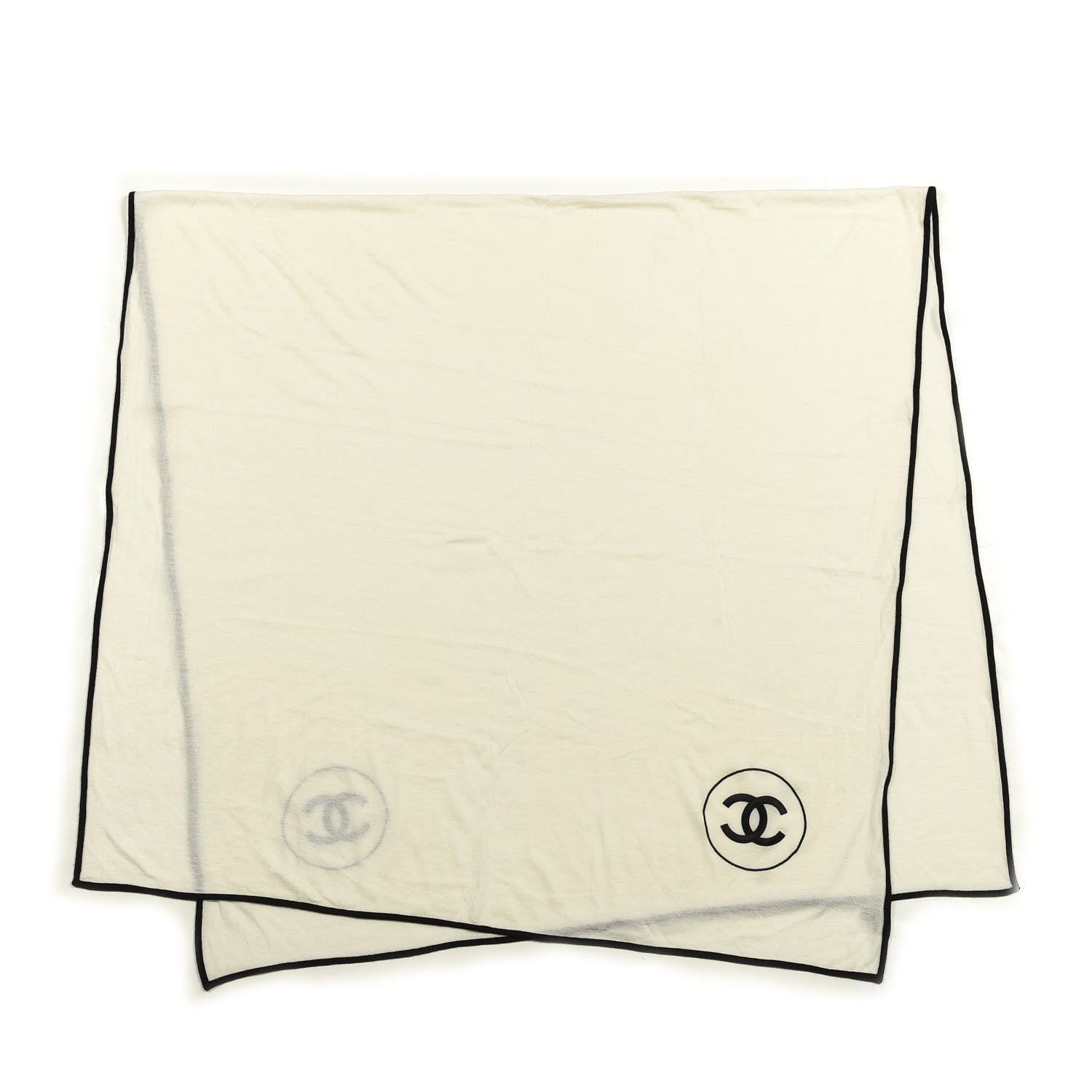 Chanel Cashmere Silk CC Scarf White Black 1 of 3