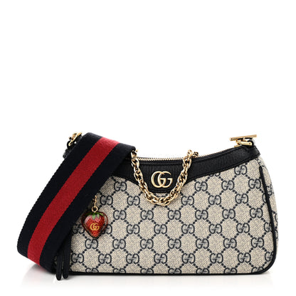 Gucci GG Supreme Monogram Textured Dollar Calfskin Web Small Ophidia GG Handbag Beige Blue 1 of 10