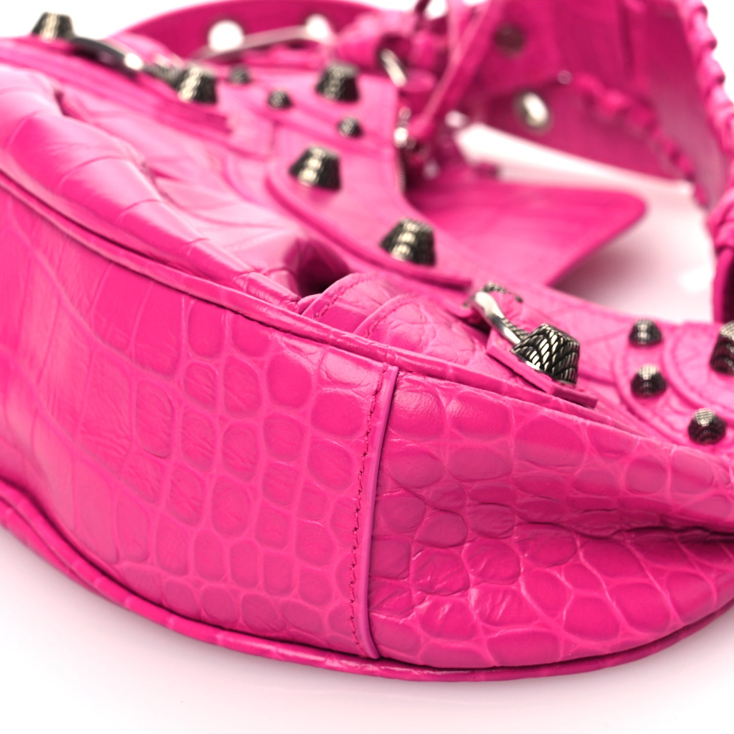 Extra Supple Calfskin Crocodile Embossed XS Le Cagole Shoulder Bag Violet Fuxia