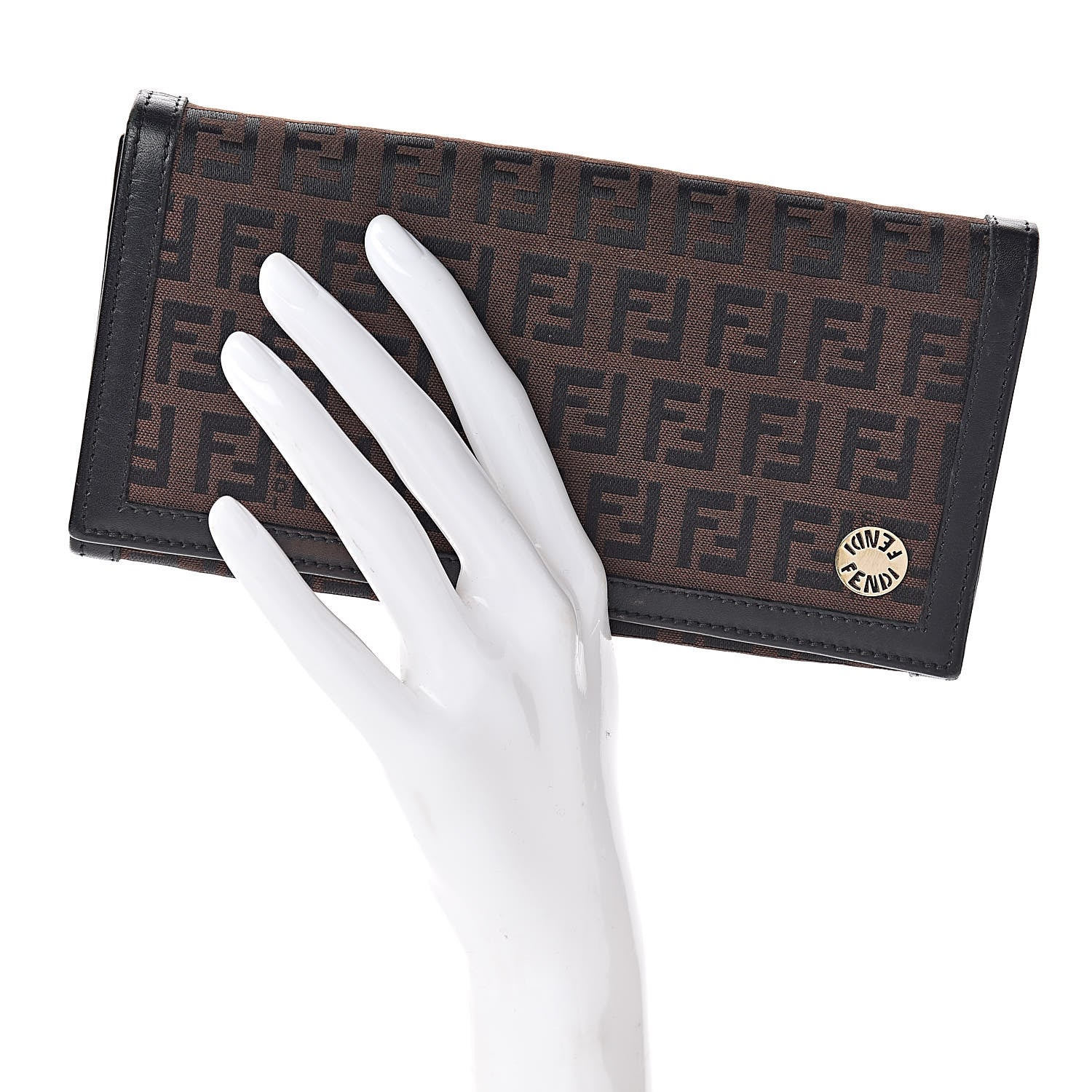 Fendi Zucchino Cuoio Continental Wallet Black Moro 2 of 10