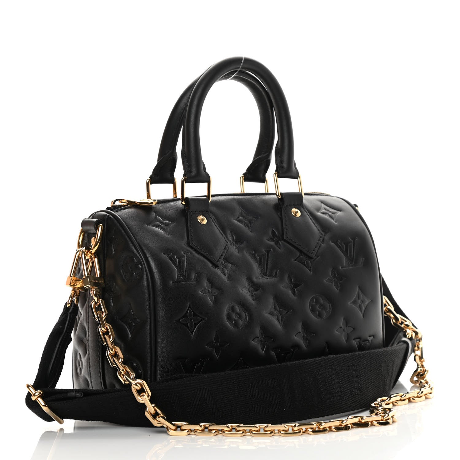 Louis Vuitton Lambskin Embossed Monogram Speedy 22 Bandouliere Black 3 of 10