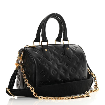 Louis Vuitton Lambskin Embossed Monogram Speedy 22 Bandouliere Black 3 of 10