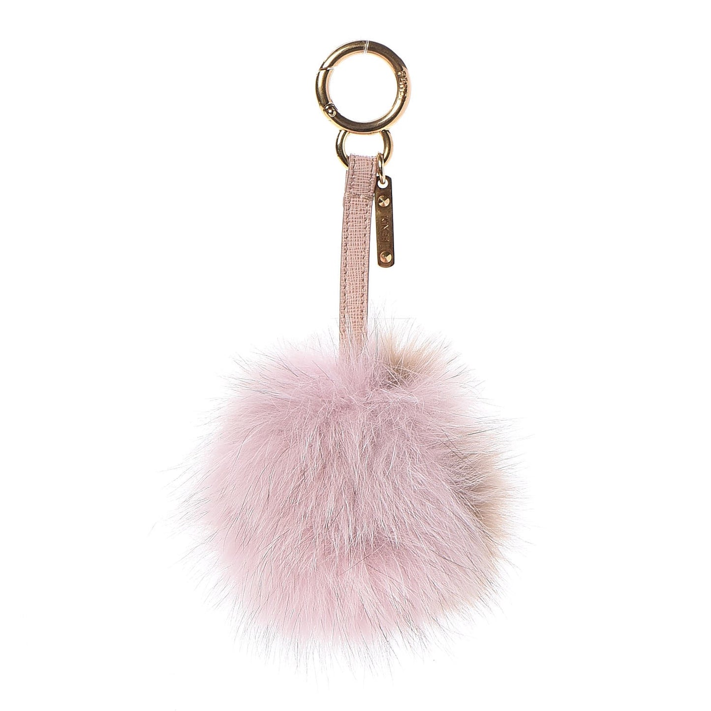 Fox Fur Vitello Elite Bi-Color Pom Pom Bag Charm Rosa Cammello Cipria