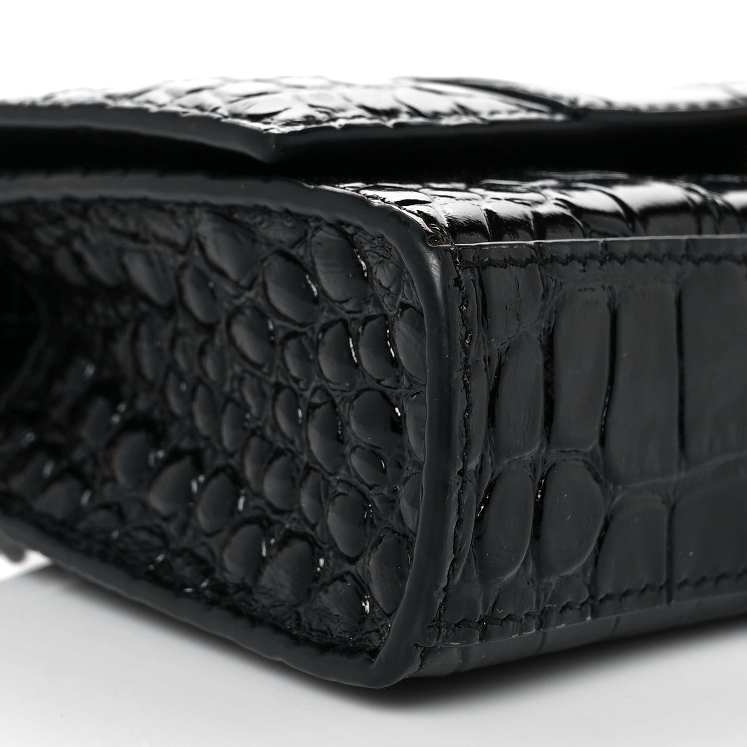 Balenciaga Shiny Calfskin Crocodile Embossed Hourglass Chain Bag Black 7 of 9