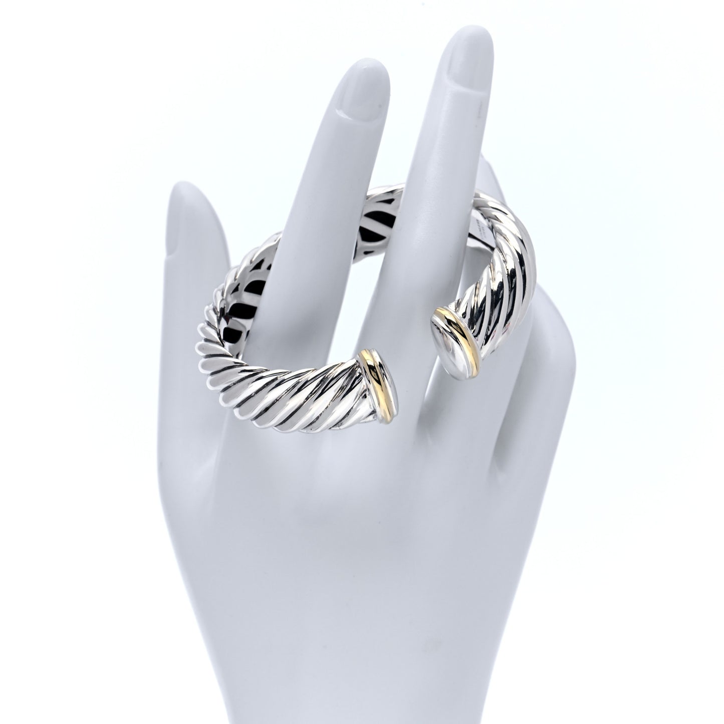 Sterling Silver 18K Yellow Gold 15mm Sculpted Cable Cuff Bracelet