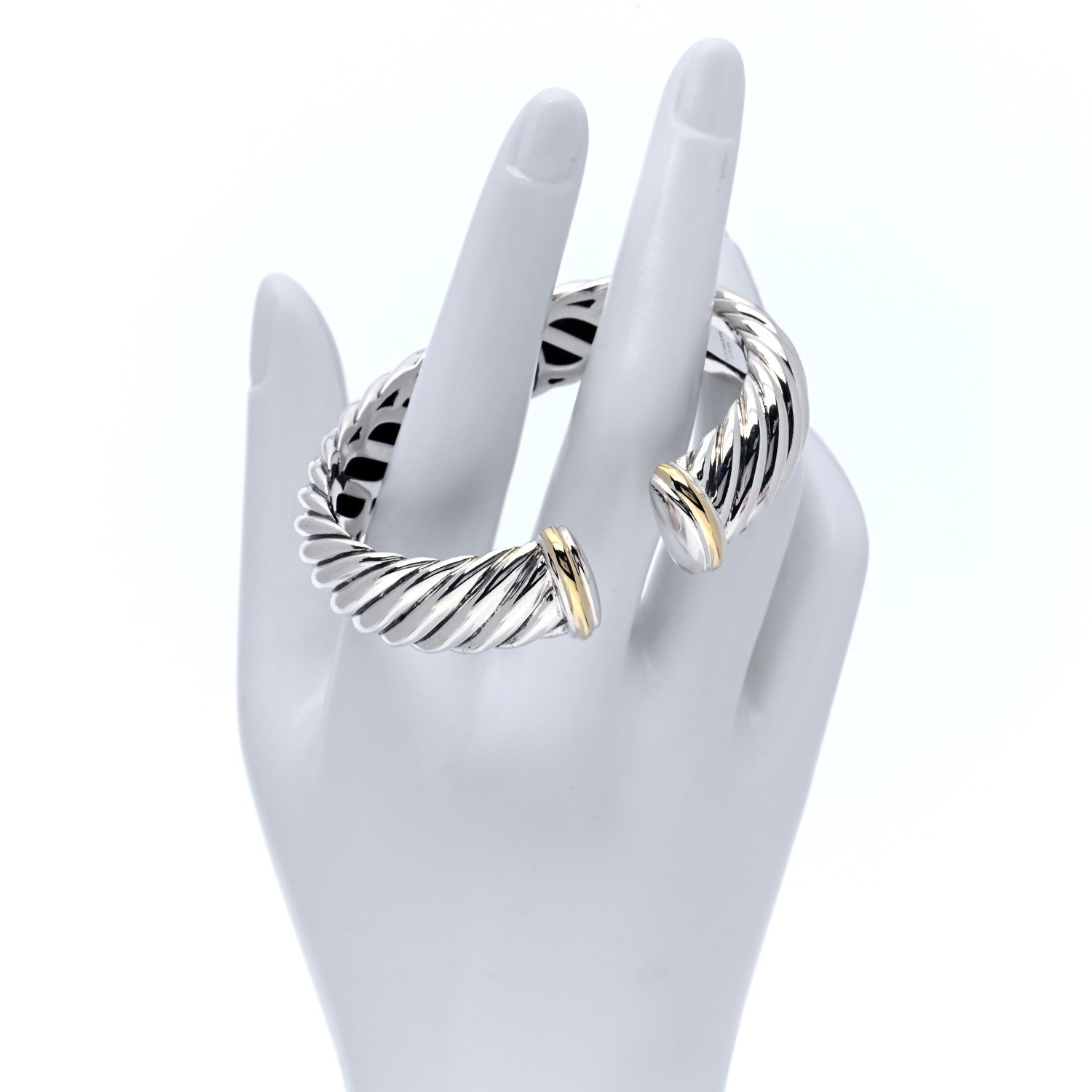 David Yurman Sterling Silver 18K Yellow Gold 15mm Sculpted Cable Cuff Bracelet 2 of 5