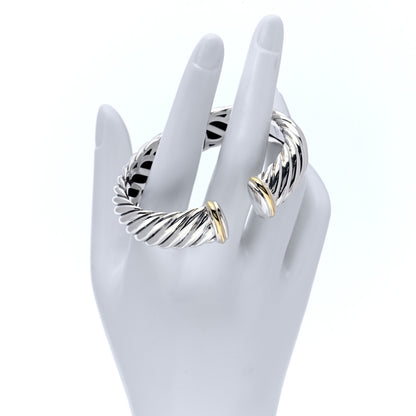 David Yurman Sterling Silver 18K Yellow Gold 15mm Sculpted Cable Cuff Bracelet 2 of 5