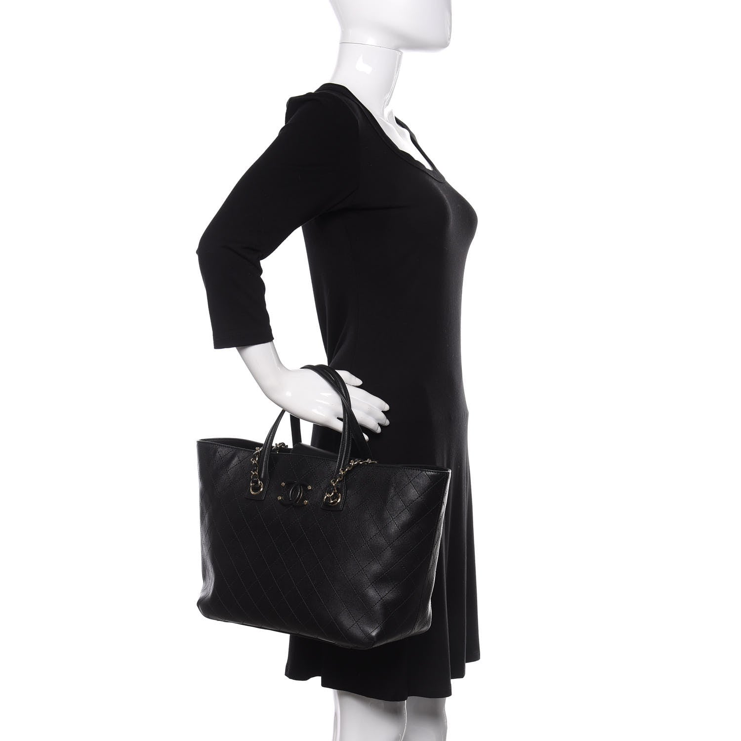 Chanel Calfskin Stitched Shopping Tote Black 3 of 11