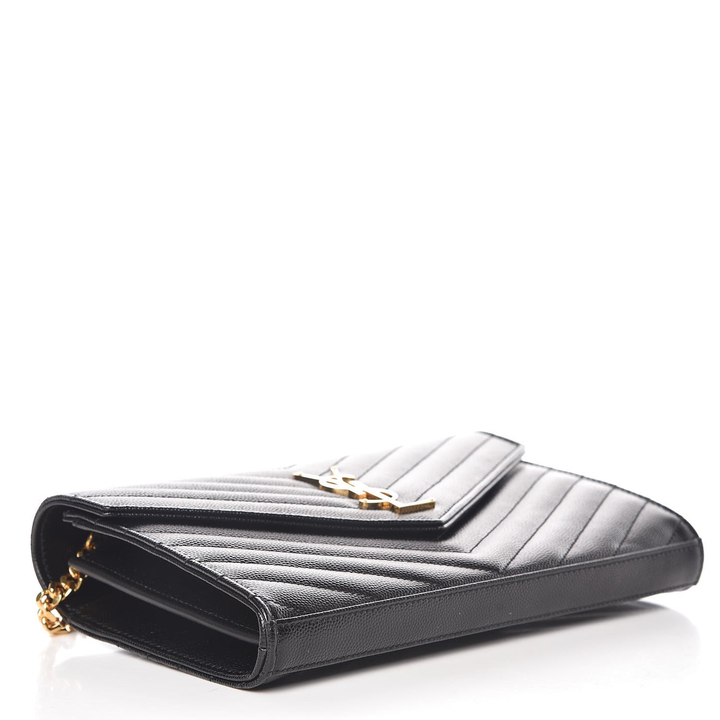 Grain De Poudre Matelasse Chevron Monogram Chain Wallet Black