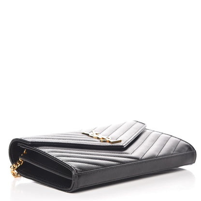 Saint Laurent Grain De Poudre Matelasse Chevron Monogram Chain Wallet Black 4 of 8
