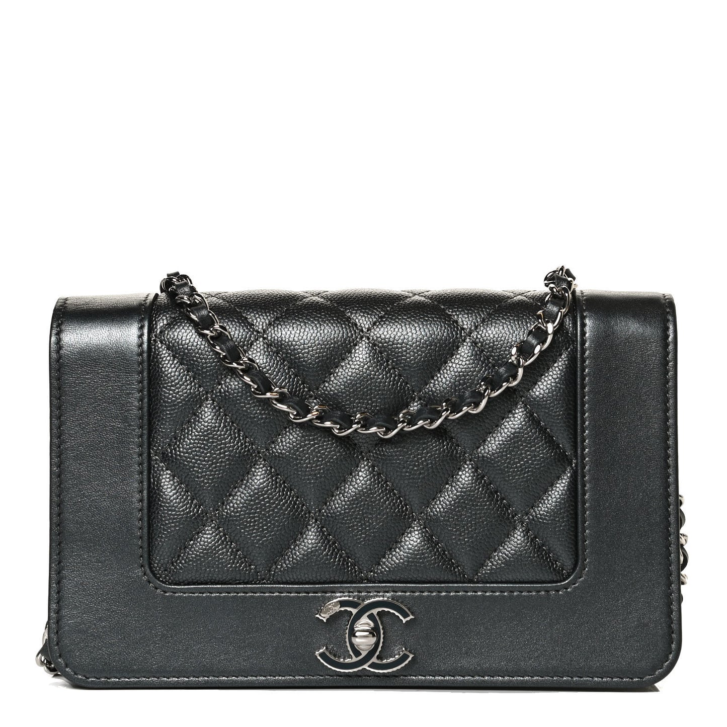 Caviar Quilted Vintage Mademoiselle Wallet On Chain WOC Dark Grey