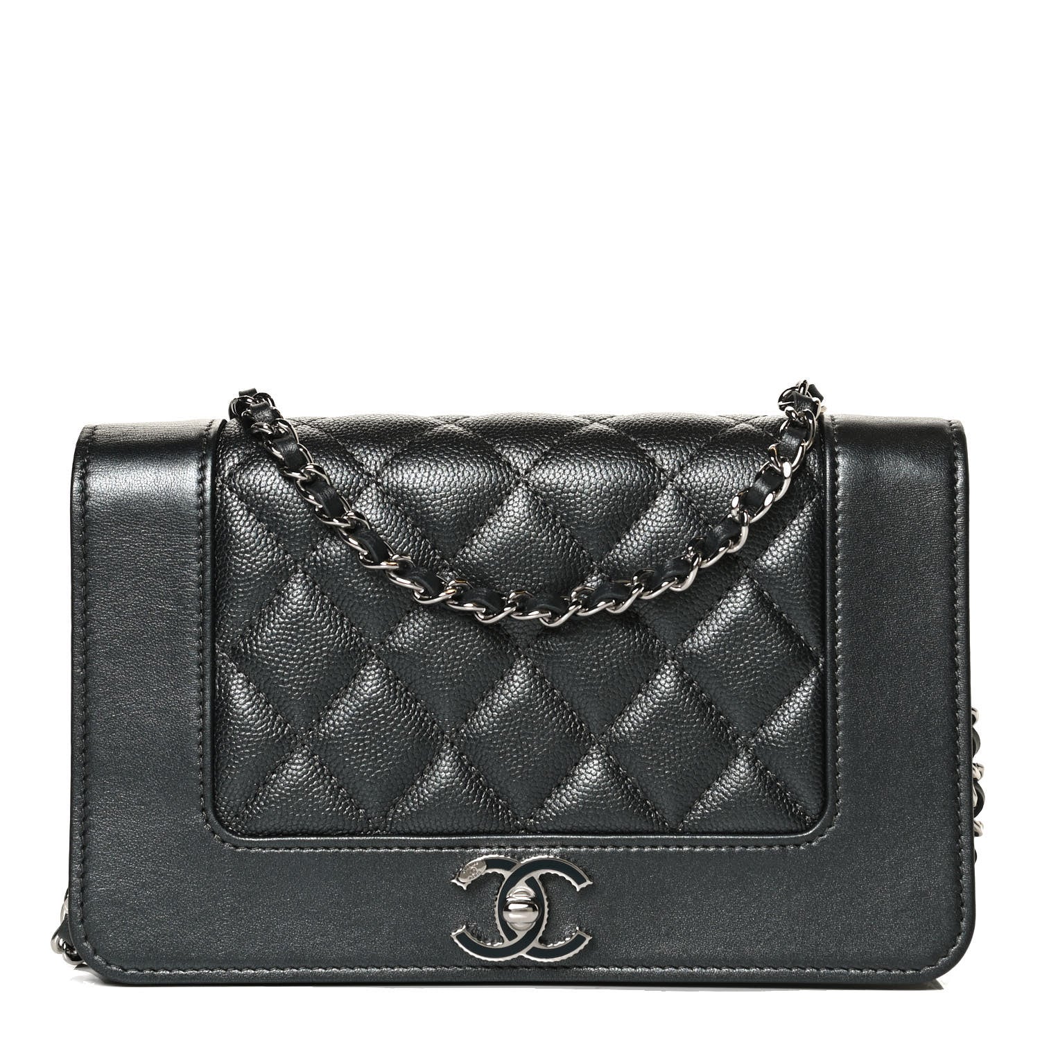 Chanel Caviar Quilted Vintage Mademoiselle Wallet On Chain WOC Dark Grey 2 of 11