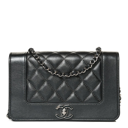 Chanel Caviar Quilted Vintage Mademoiselle Wallet On Chain WOC Dark Grey 2 of 11