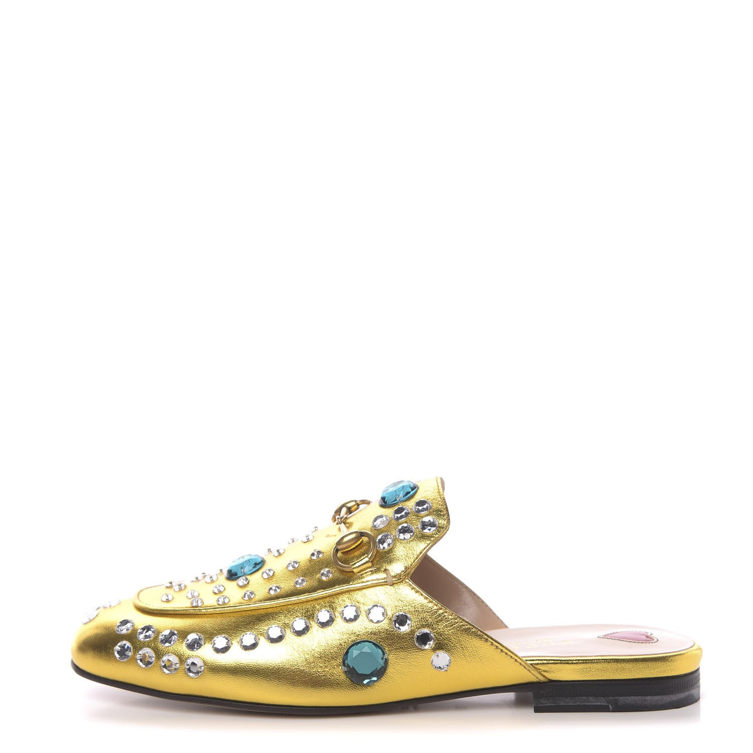 Gucci Metallic Nappa Crystal Womens Princetown Slippers 37 Gold 1 of 9