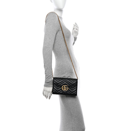 Gucci Calfskin Matelasse GG Marmont Chain Wallet Black 2 of 13