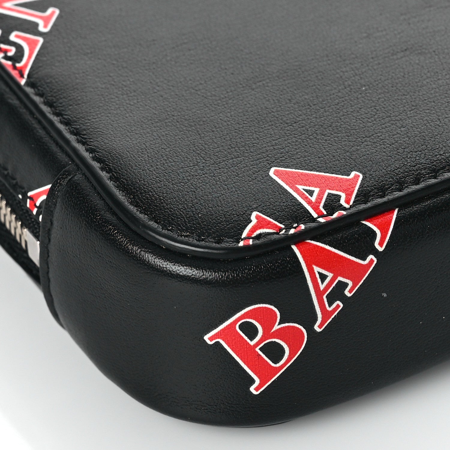 Balenciaga Calfskin Logo Print Cash Phone Holder Bag Black Red 8 of 9