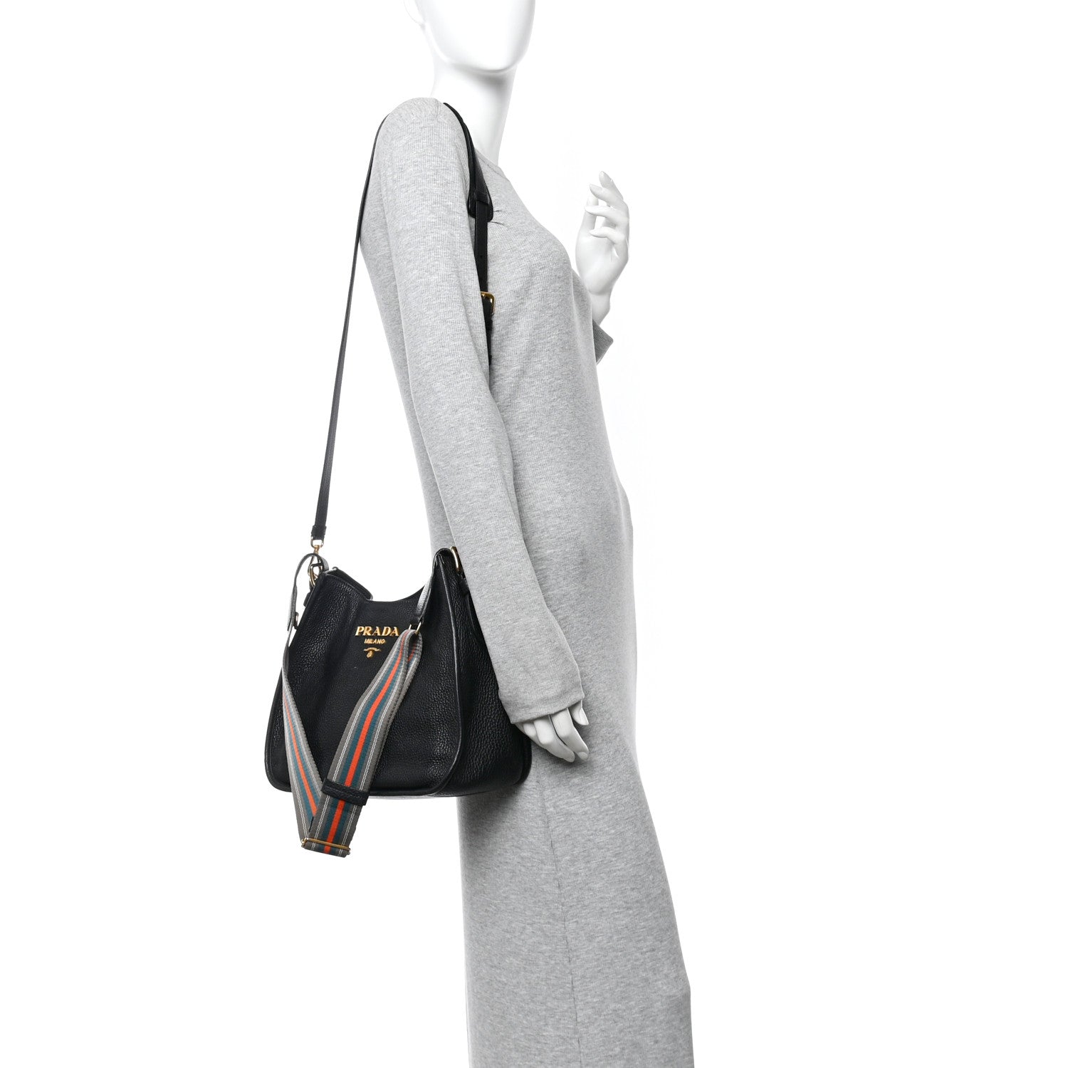Prada Vitello Daino Hobo Messenger Bag Black 3 of 11