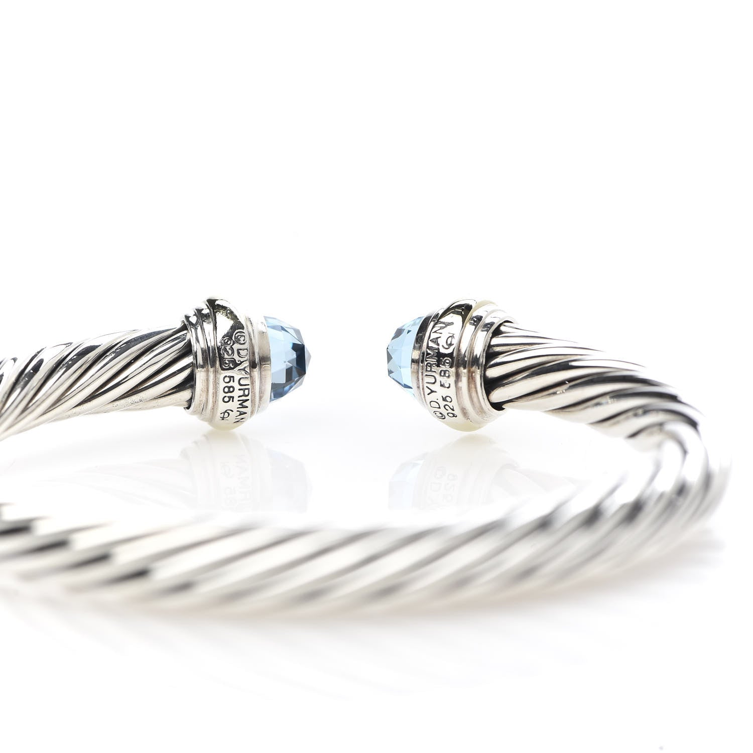 David Yurman Sterling Silver 14K Yellow Gold Blue Topaz 7mm Cable Classics Bracelet 4 of 4