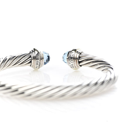 David Yurman Sterling Silver 14K Yellow Gold Blue Topaz 7mm Cable Classics Bracelet 4 of 4