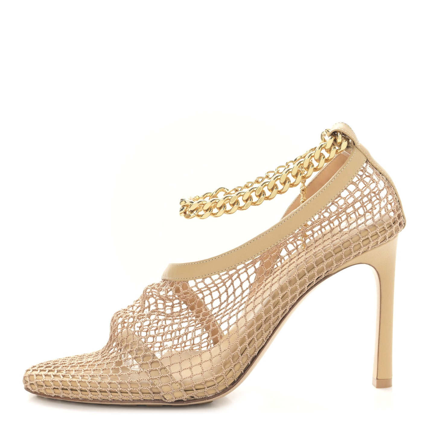 Mesh Nappa Chunky Chain Sandals 38 Beige Pony