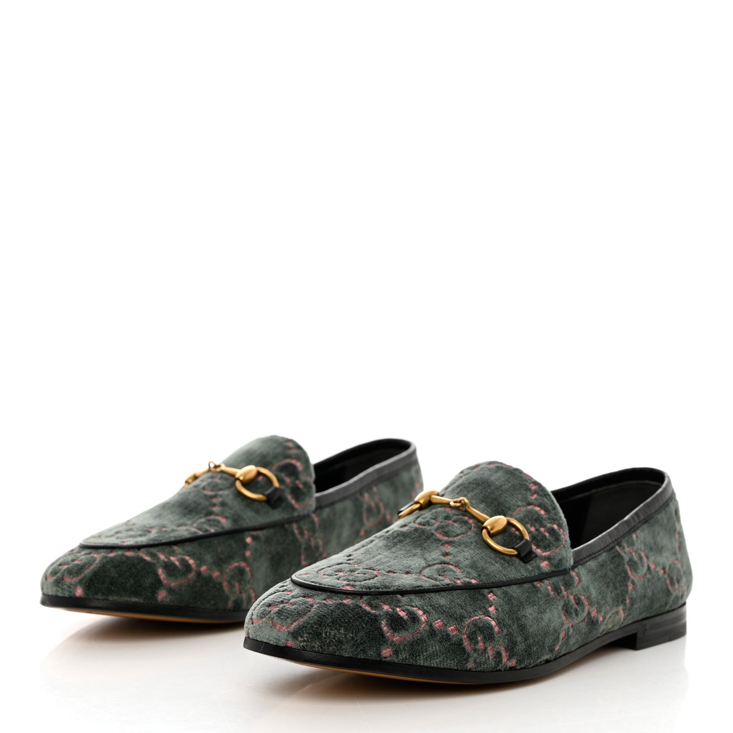Velvet Malaga Kid GG Monogram Horsebit Womens Jordaan Loafers 36 Avio Dusty Pink Black