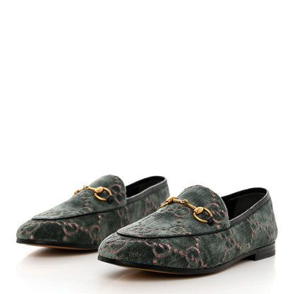 Gucci Velvet Malaga Kid GG Monogram Horsebit Womens Jordaan Loafers 36 Avio Dusty Pink Black 3 of 10