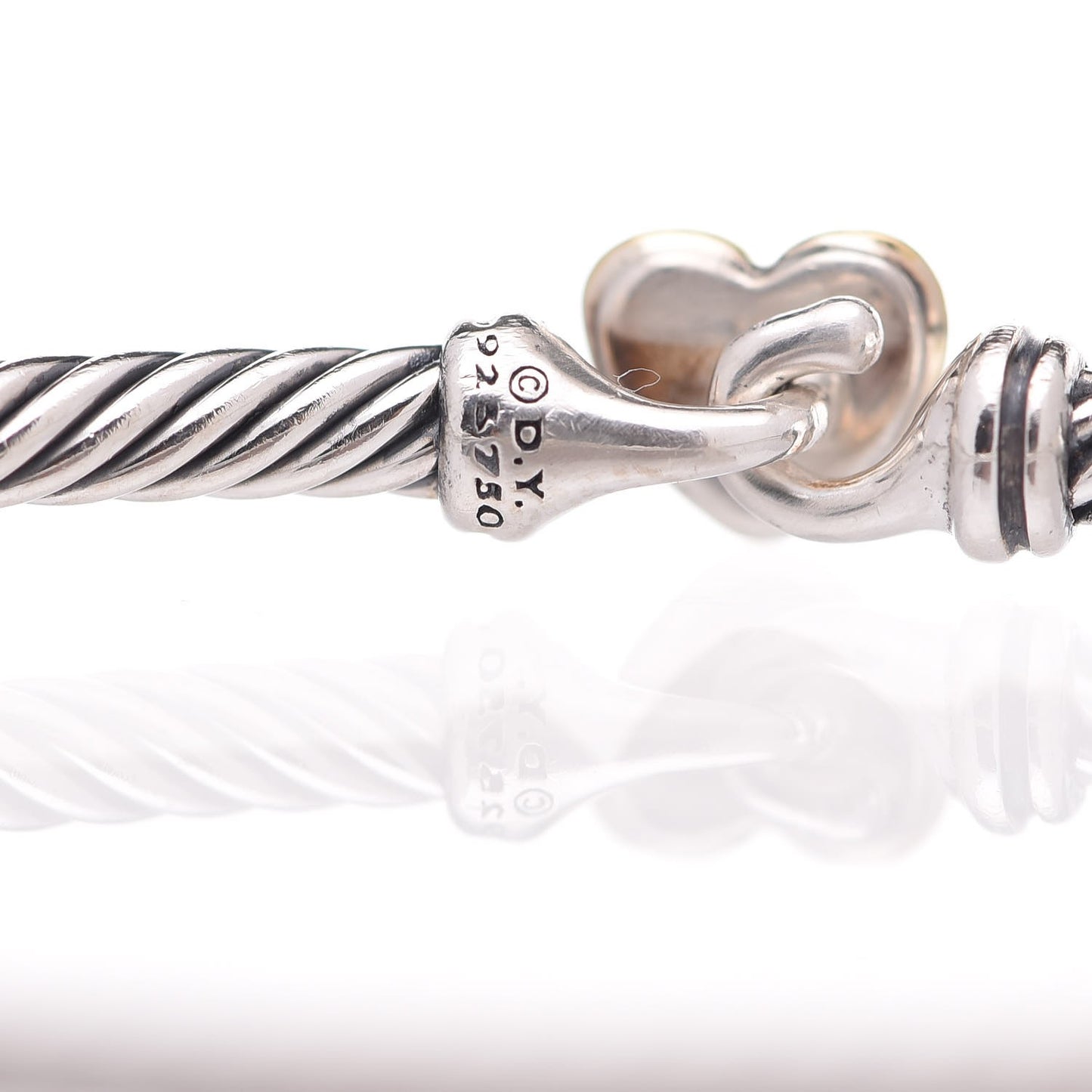 Sterling Silver 18K Yellow Gold 3mm Cable Collectibles Heart Bracelet